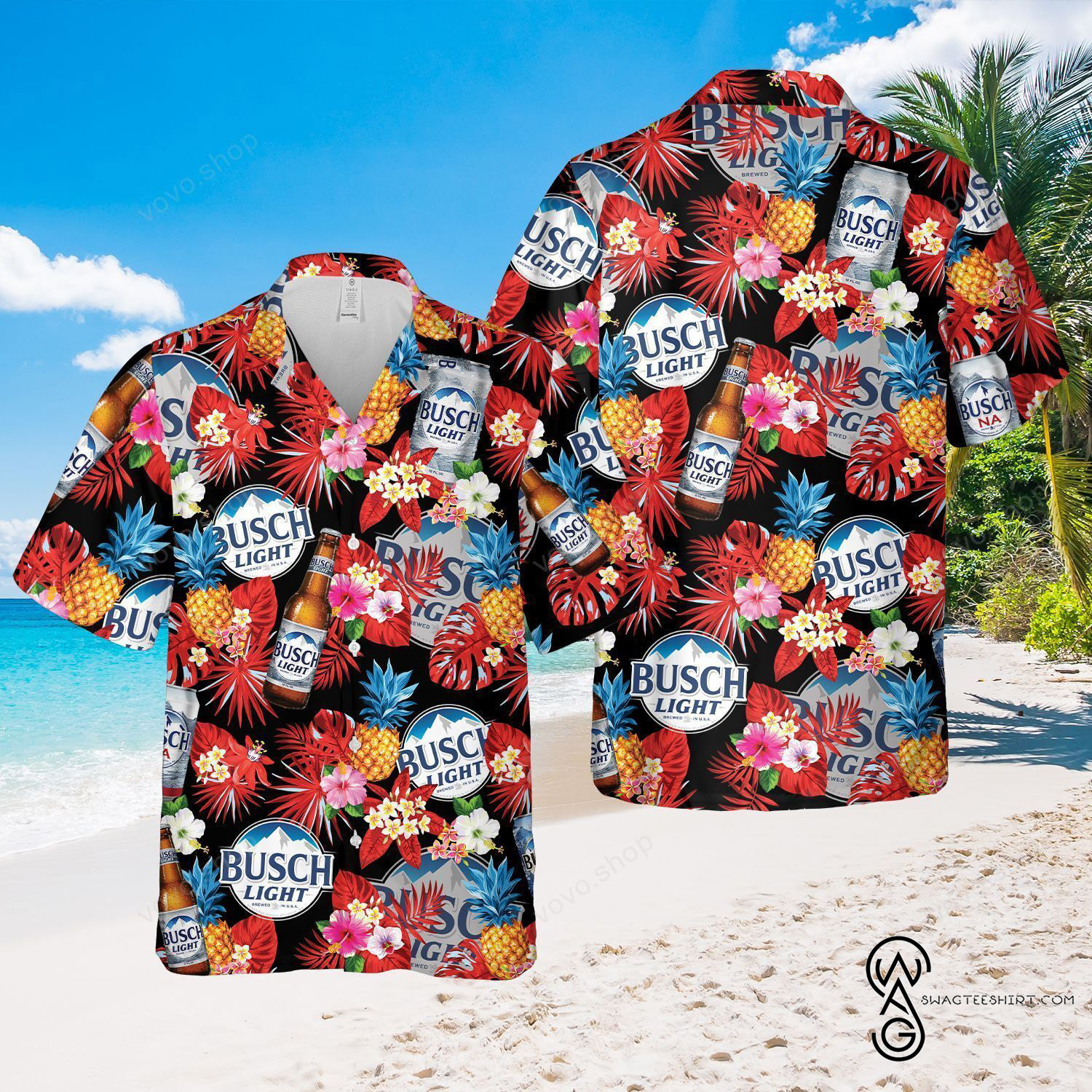 [Top Trending] Busch Light Beer Red Floral Busch Latte Drinking Beer Lover Beach Summer Full Printing Hawaiian Shirt